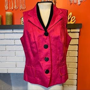 Karin Stevens Petites Vintage 1990's Floral Pink Linen V-neck Vest